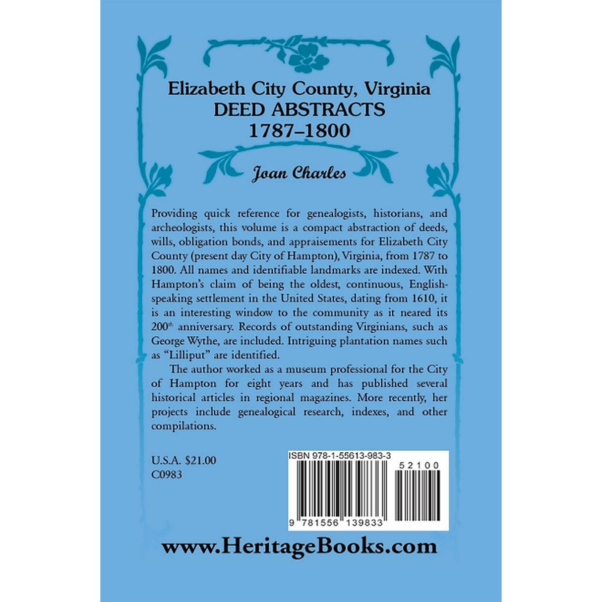 Elizabeth City County, Virginia Deed Abstracts, 1787-1800 back cover