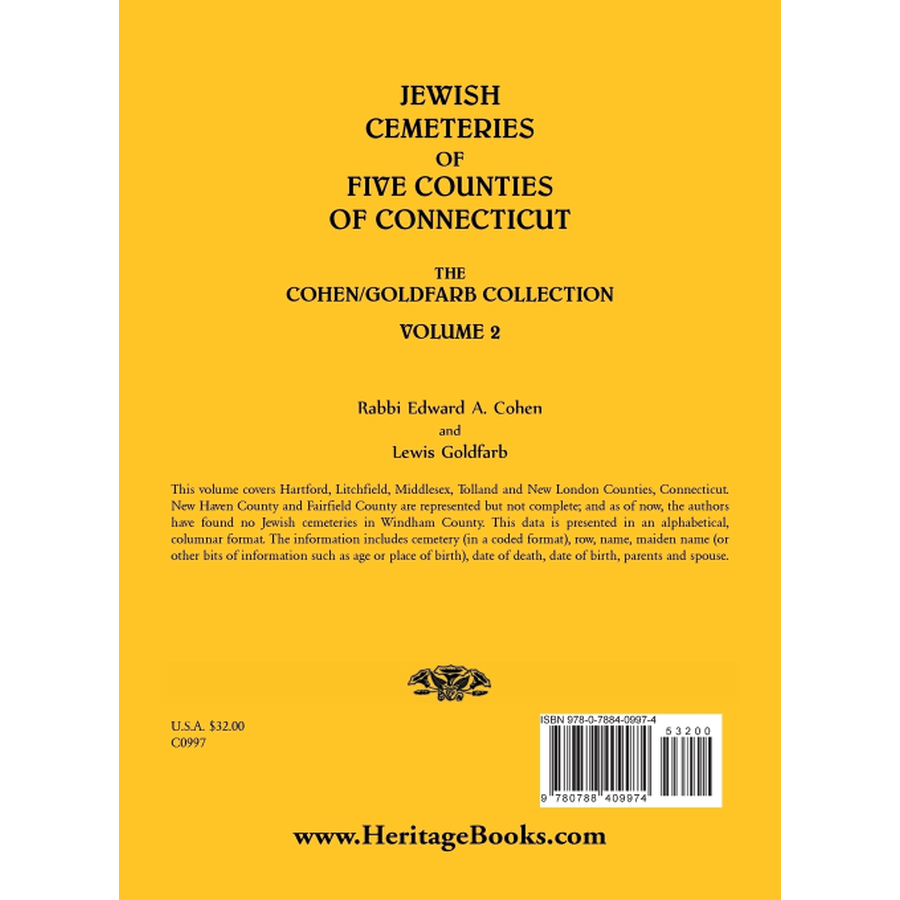 back cover of Jewish Cemeteries of Five Counties of Connecticut, The Cohen/Goldfarb Collection, Volume 2