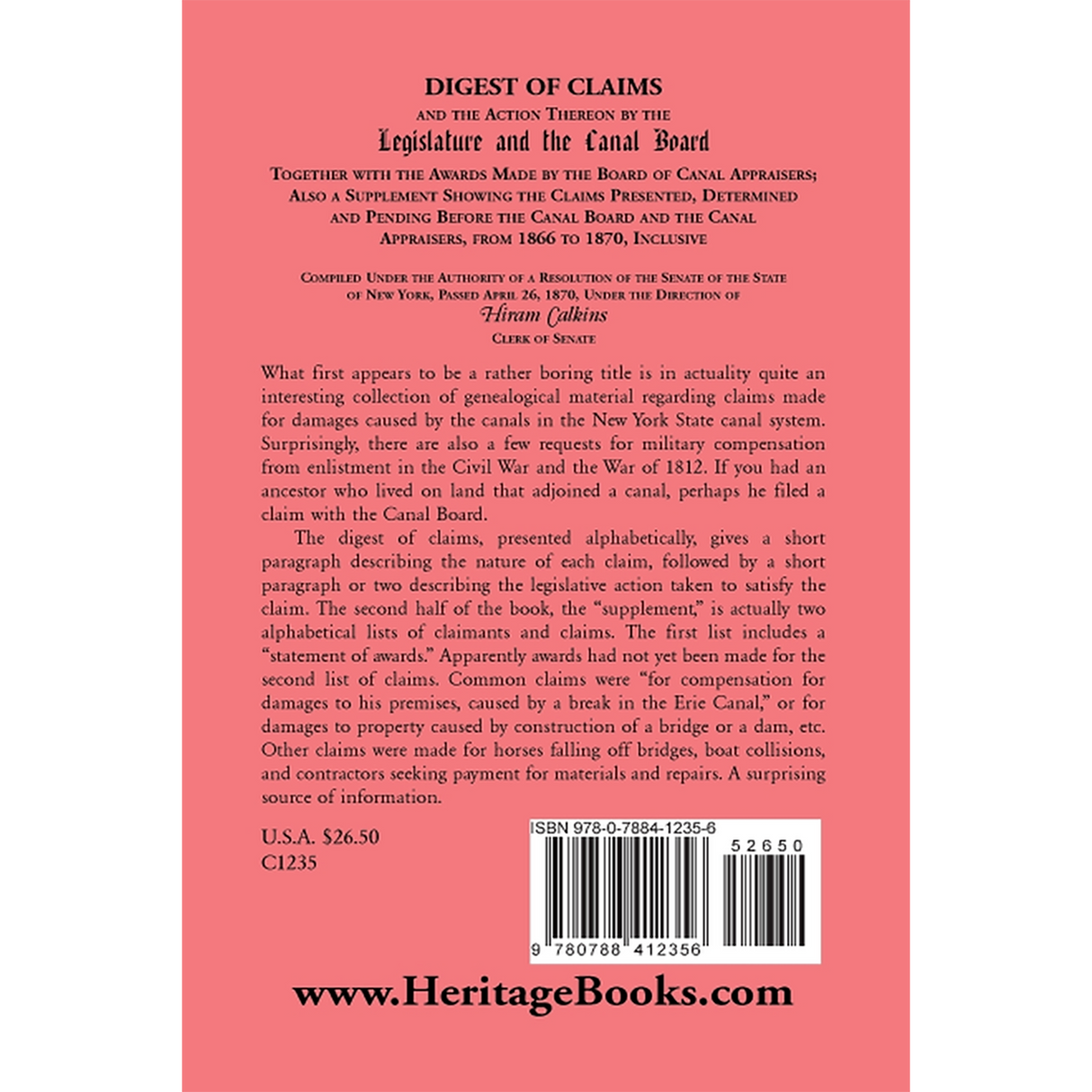 Digest of Claims and the Action Thereon by the Legislature and the Canal Board [New York] back cover