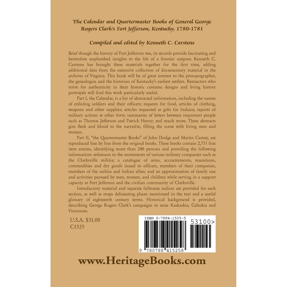 The Calendar and Quartermaster Books of General George Rogers Clark's Fort Jefferson, Kentucky, 1780-1781 back cover