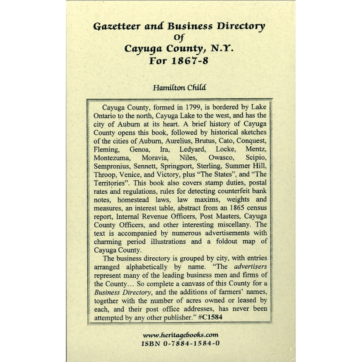 Gazetteer and Business Directory of Cayuga County, New York, For 1867-68 back cover
