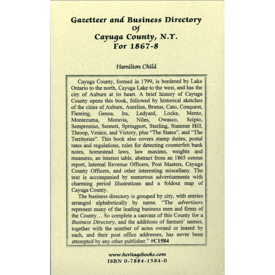 Gazetteer and Business Directory of Cayuga County, New York, For 1867-68 back cover