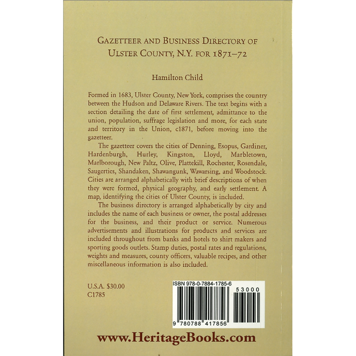 Gazetteer and Business Directory of Ulster County, NY for 1871-72 back cover