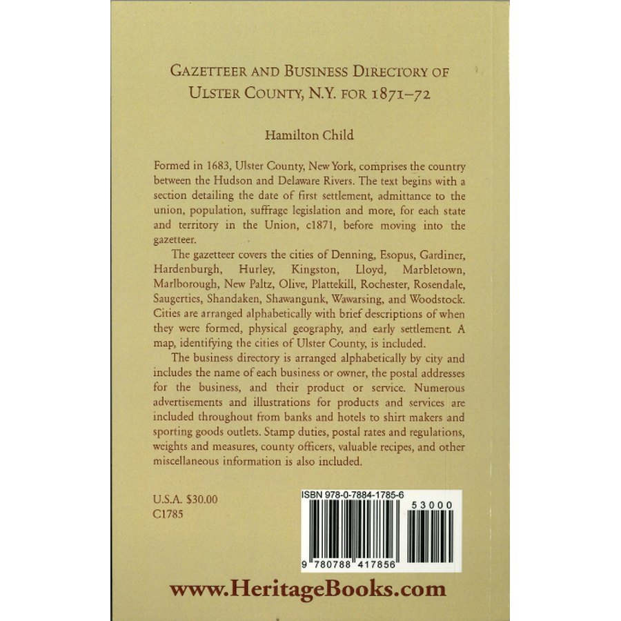 Gazetteer and Business Directory of Ulster County, NY for 1871-72 back cover