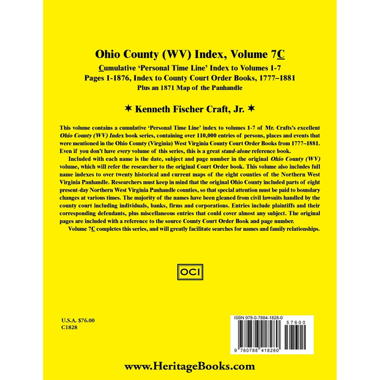 Ohio County (West Virginia) Index, Volume 7C back cover