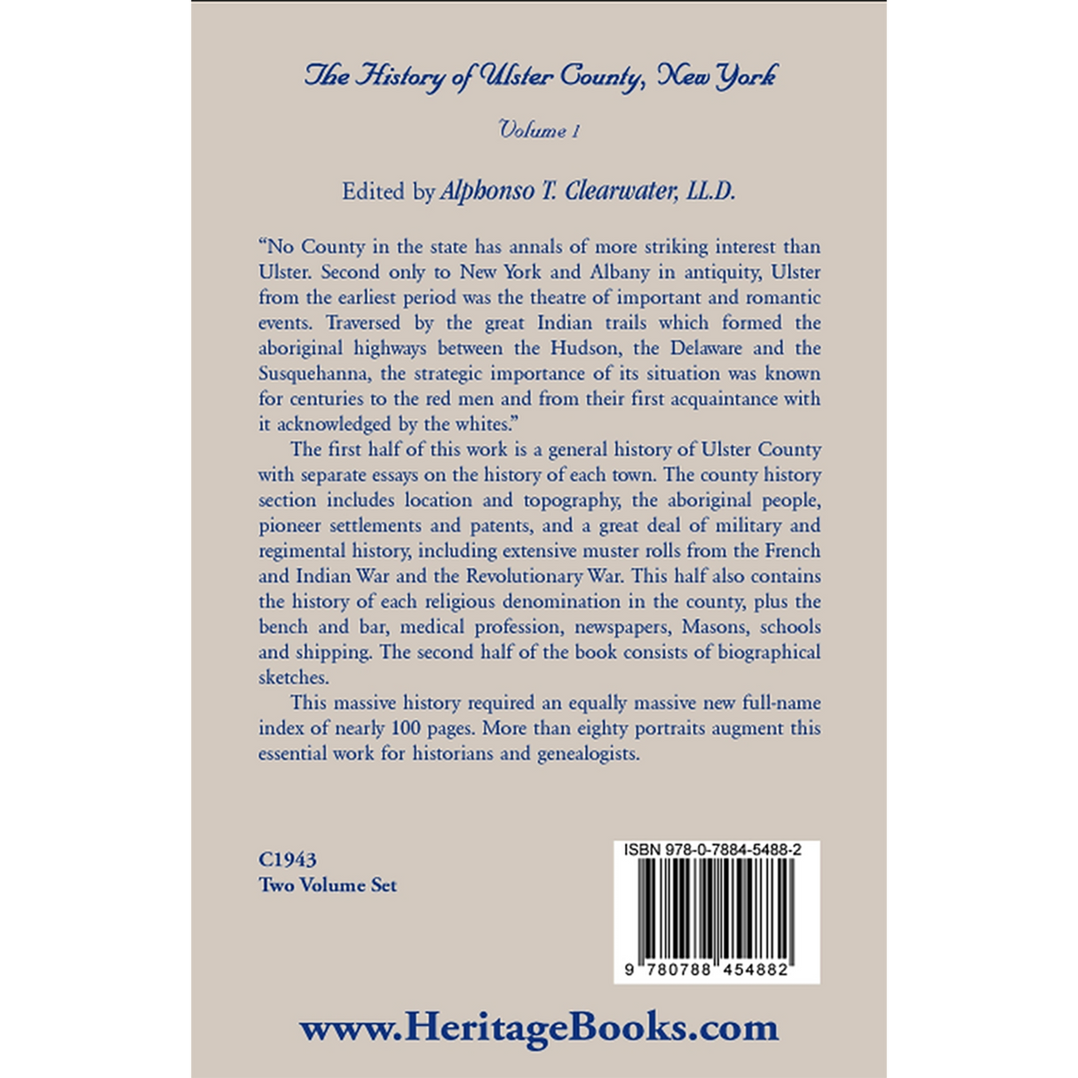 The History of Ulster County, New York Volume 1 back cover