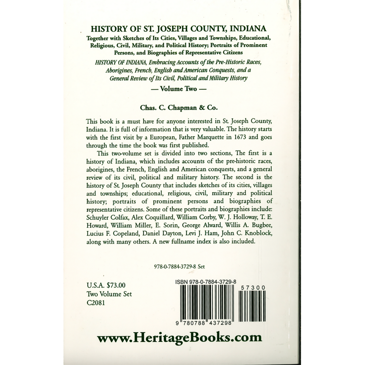 History of St. Joseph County, Indiana, Volume II back cover
