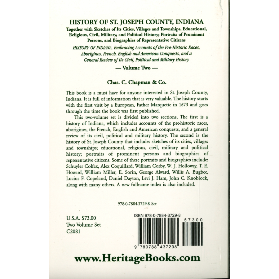 History of St. Joseph County, Indiana, Volume II back cover