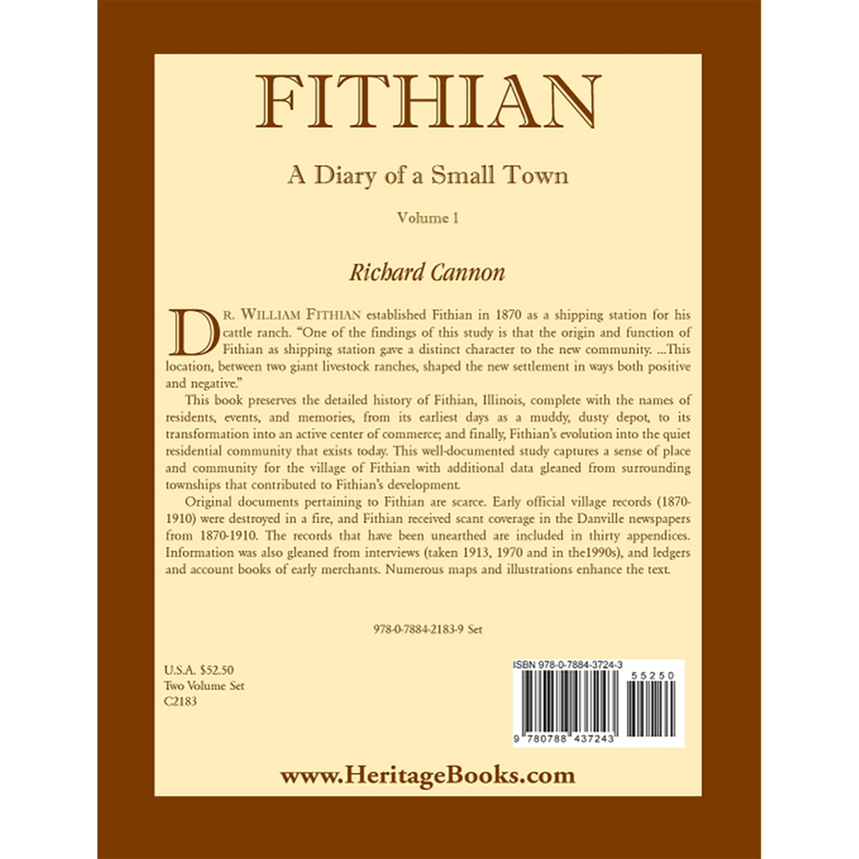 Fithian [Illinois]: A Diary of a Small Town, Volume 1 back cover