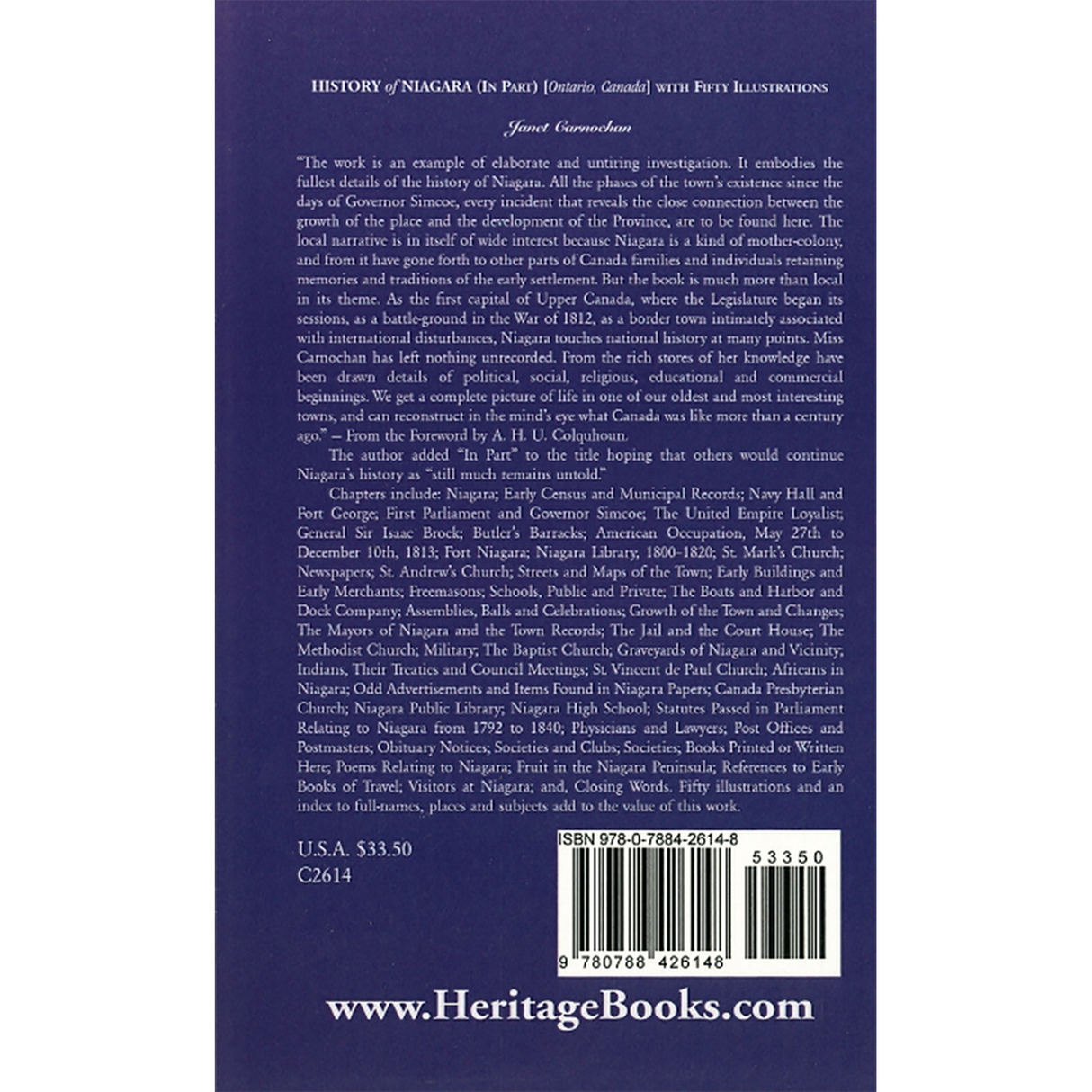 History of Niagara, Ontario, Canada with Fifty Illustrations back cover