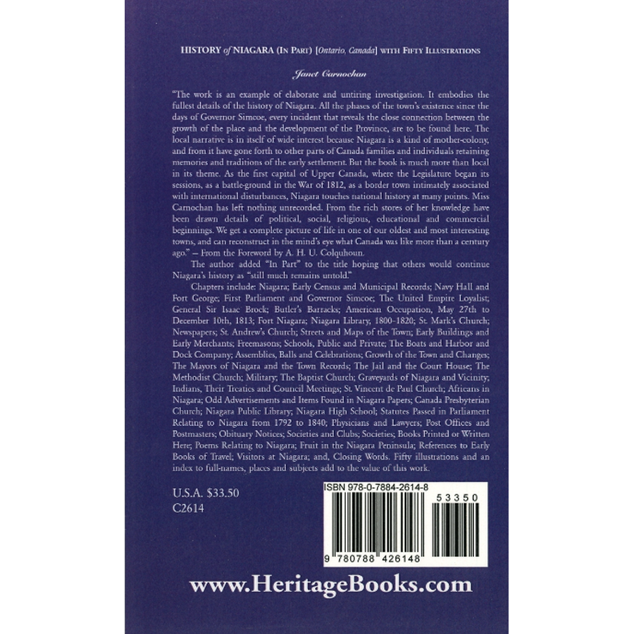 History of Niagara, Ontario, Canada with Fifty Illustrations back cover