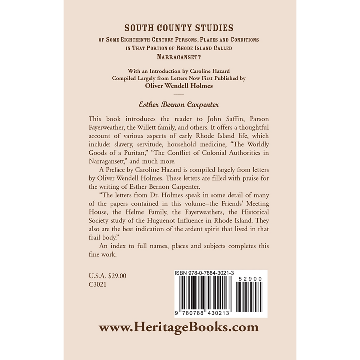 South County Studies of Some Eighteenth Century Persons, Places and Conditions In that Portion of Rhode Island called Narragansett back cover