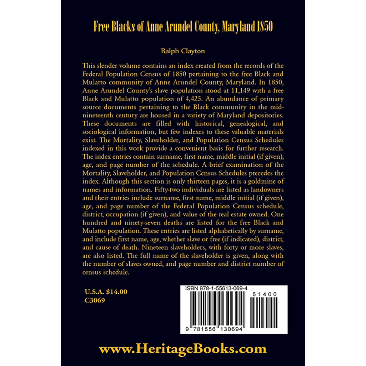 Free Blacks of Anne Arundel County, Maryland, 1850 back cover