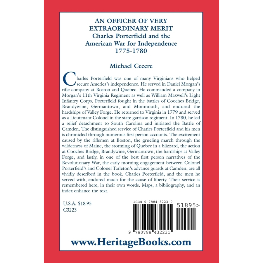 back cover of An Officer of Very Extraordinary Merit: Charles Porterfield and the American War for Independence: 1775-1780