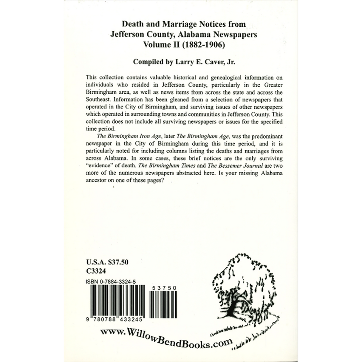 Death and Marriage Notices from Jefferson County, Alabama Newspapers, Volume II (1882-1906) back cover