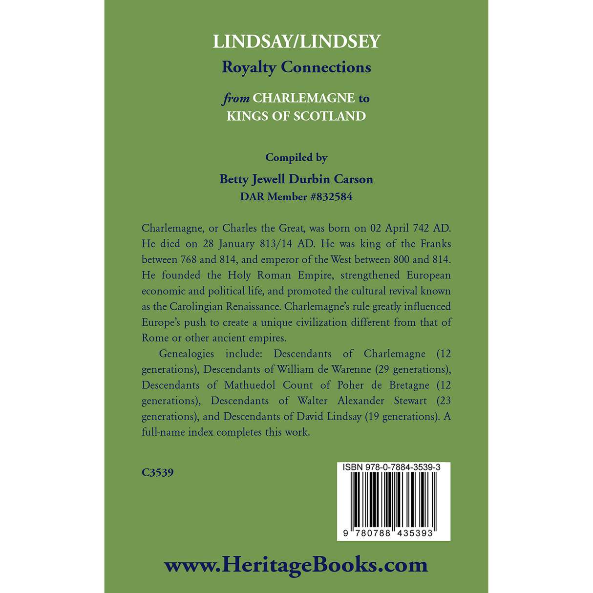 Lindsay/Lindsey Royalty Connections from Charlemagne to Kings of Scotland back cover