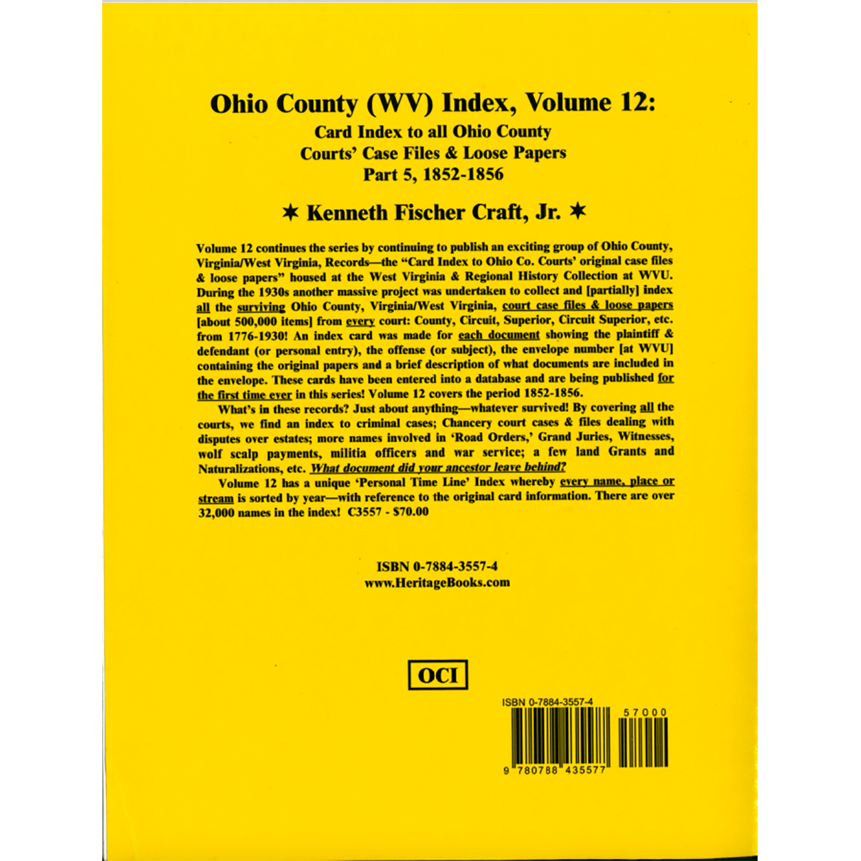 Ohio County (West Virginia) Index, Volume 12 back cover