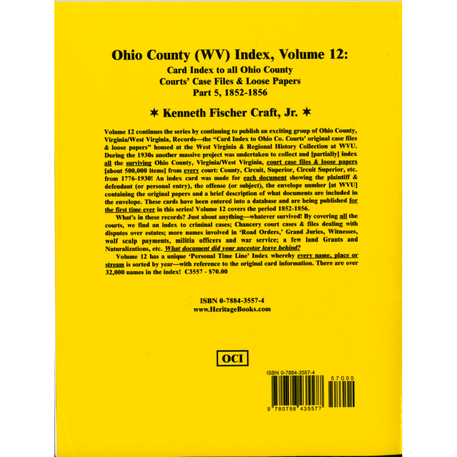 Ohio County (West Virginia) Index, Volume 12 back cover