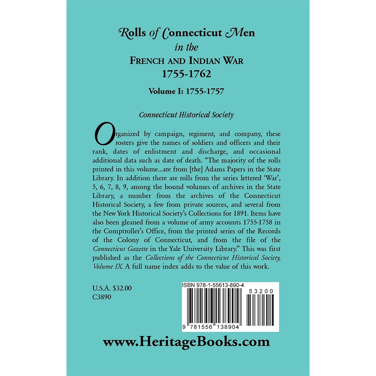 Rolls of Connecticut Men in the French and Indian War, 1755-1762, Volume 1, 1755-1757 back cover