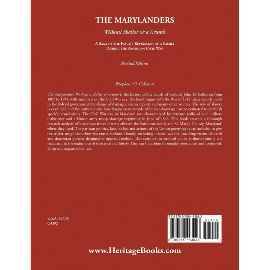 back cover of The Marylanders: Without Shelter or a Crumb, Revised Edition