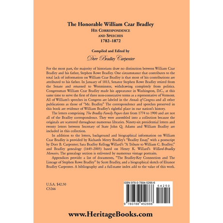 The Honorable William Czar Bradley: His Correspondence and Speeches, 1782-1872 back cover