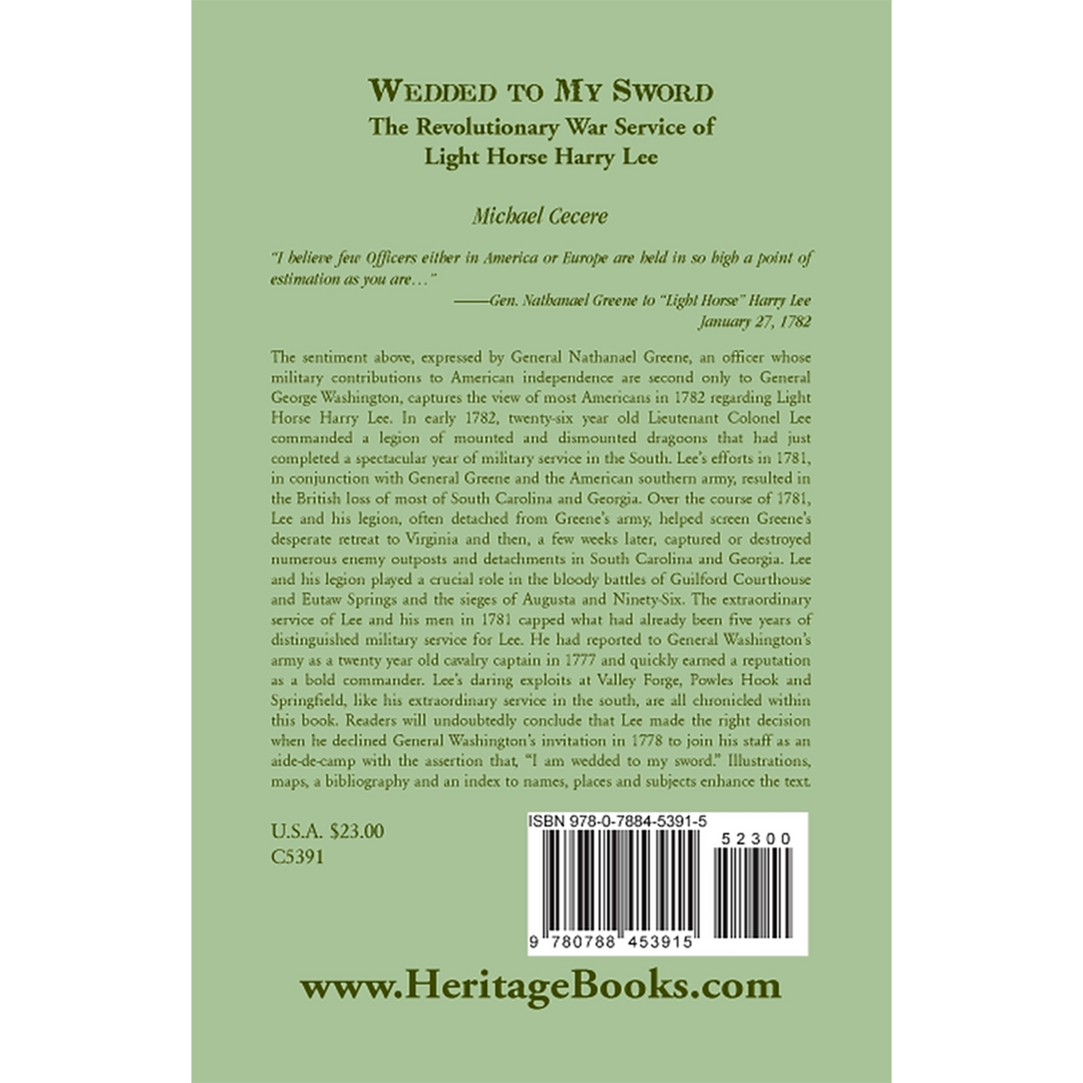 Wedded to My Sword: The Revolutionary War Service of Light Horse Harry Lee back cover