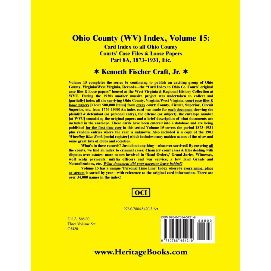 Ohio County (West Virginia) Index, Volume 15, Part 8A back cover