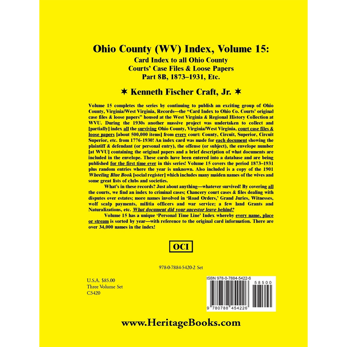 Ohio County (West Virginia) Index, Volume 15, Part 8B back cover