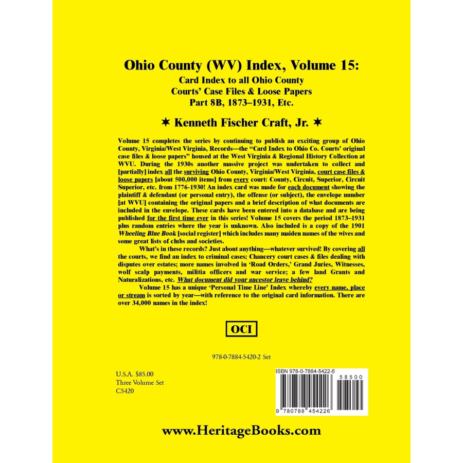 Ohio County (West Virginia) Index, Volume 15, Part 8B back cover
