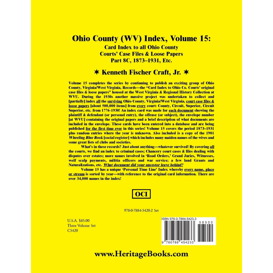 Ohio County (West Virginia) Index, Volume 15, Part 8C back cover