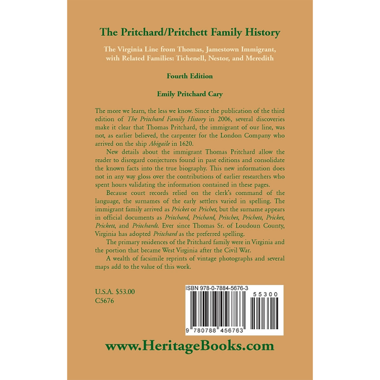 The Pritchard/Pritchett Family History: The Virginia Line from Thomas, Jamestown Immigrant, Fourth Edition back cover
