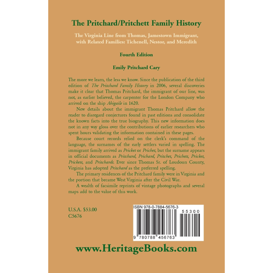 The Pritchard/Pritchett Family History: The Virginia Line from Thomas, Jamestown Immigrant, Fourth Edition back cover