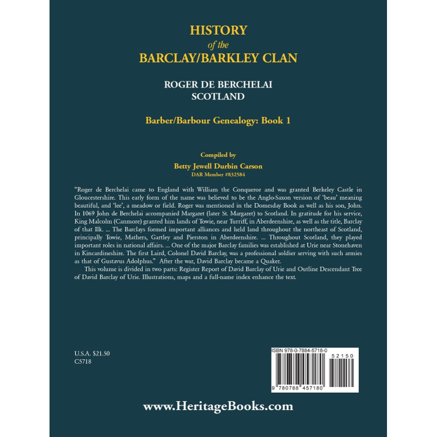 back cover of History of the Barclay/Barkley Clan