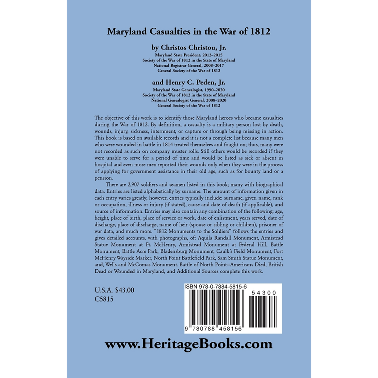 Maryland Casualties in the War of 1812 back cover