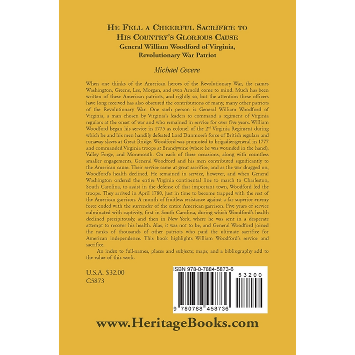 He Fell a Cheerful Sacrifice to His Country's Glorious Cause: General William Woodford of Virginia, Revolutionary War Patriot back cover