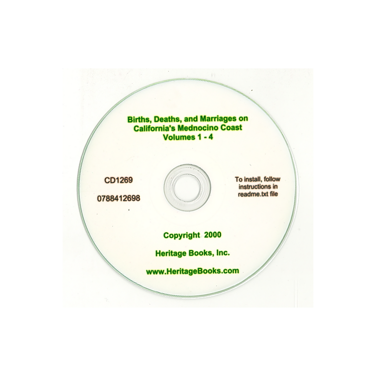 CD-Births, Deaths and Marriages on California's Mendocino Coast, Volumes 1-4