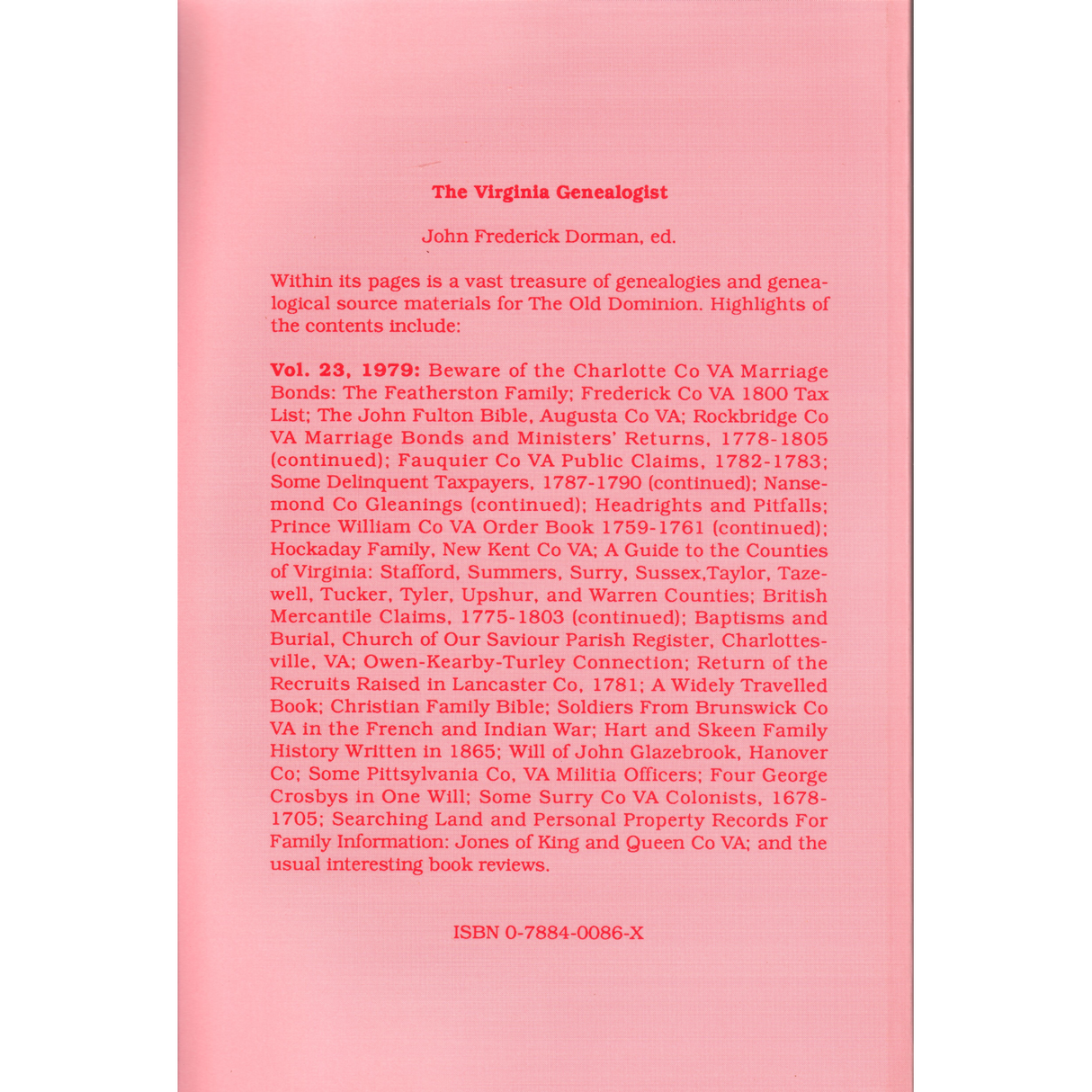 The Virginia Genealogist, Volume 23, 1979 back cover