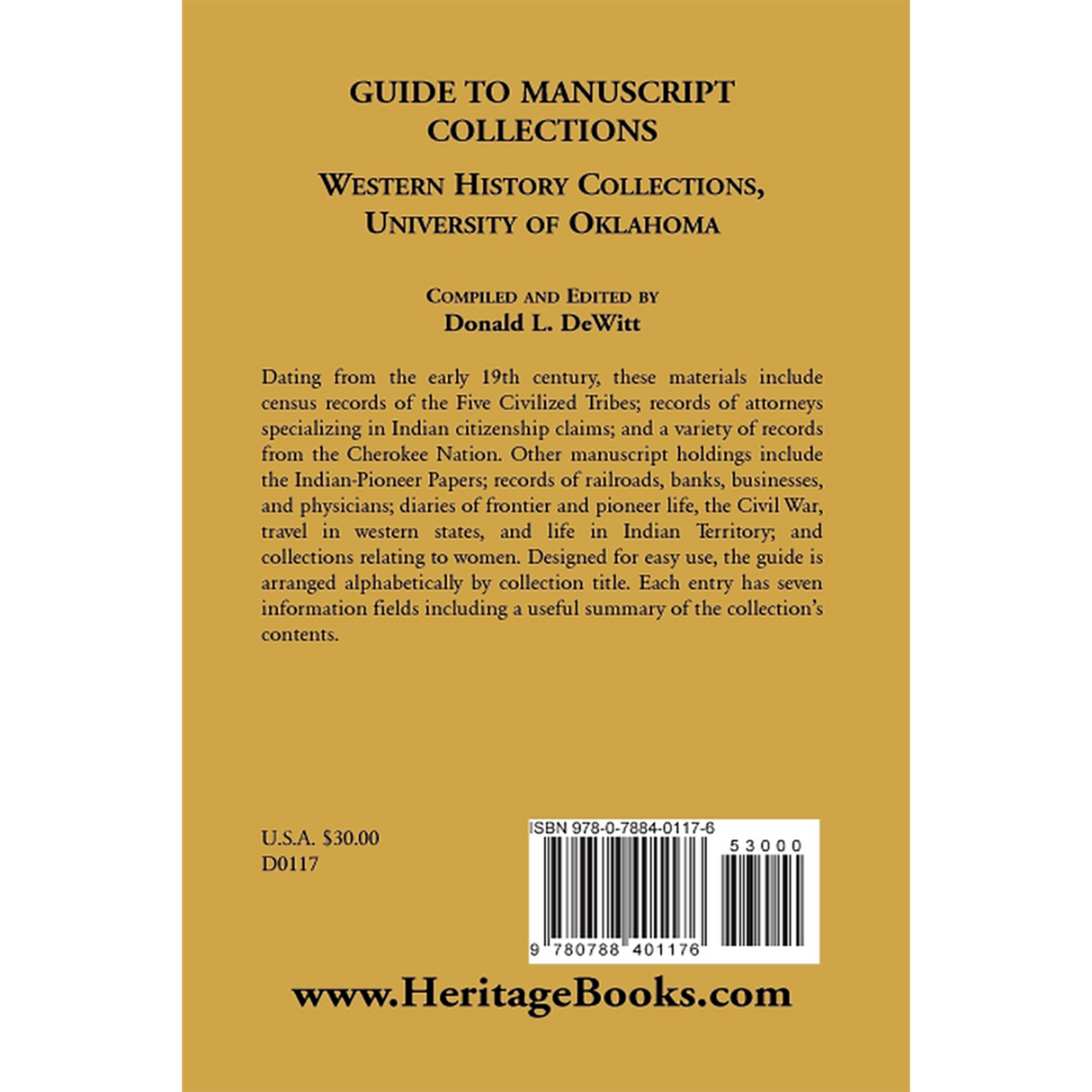 Guide to Manuscript Collections, Western History Collections, University of Oklahoma back cover
