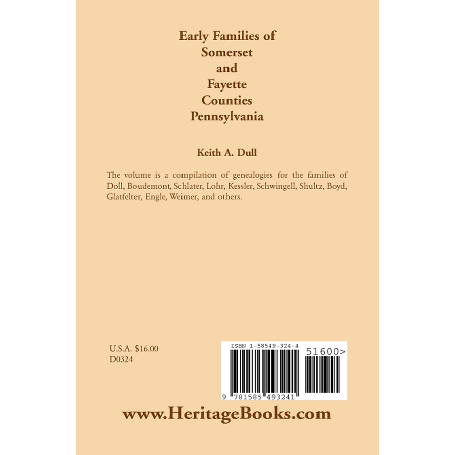 Early Families of Somerset and Fayette Counties, Pennsylvania back cover
