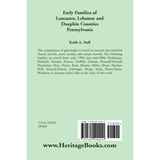 Early Families of Lancaster, Lebanon and Dauphin Counties, Pennsylvania back cover
