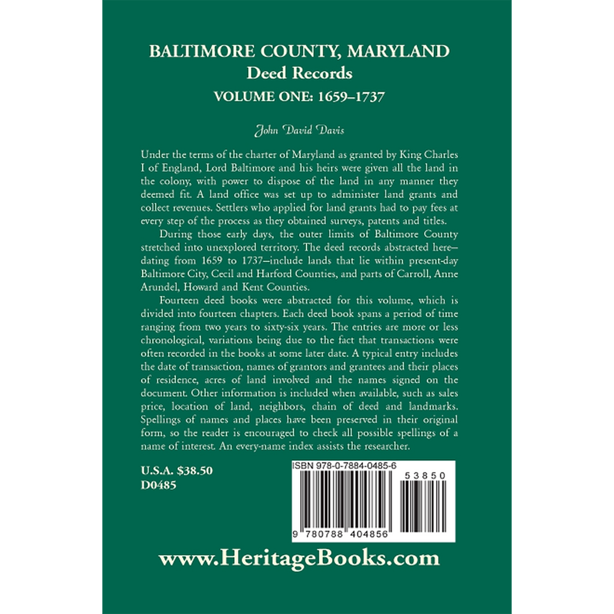 Baltimore County, Maryland, Deed Records, Volume 1: 1659-1737 back cover