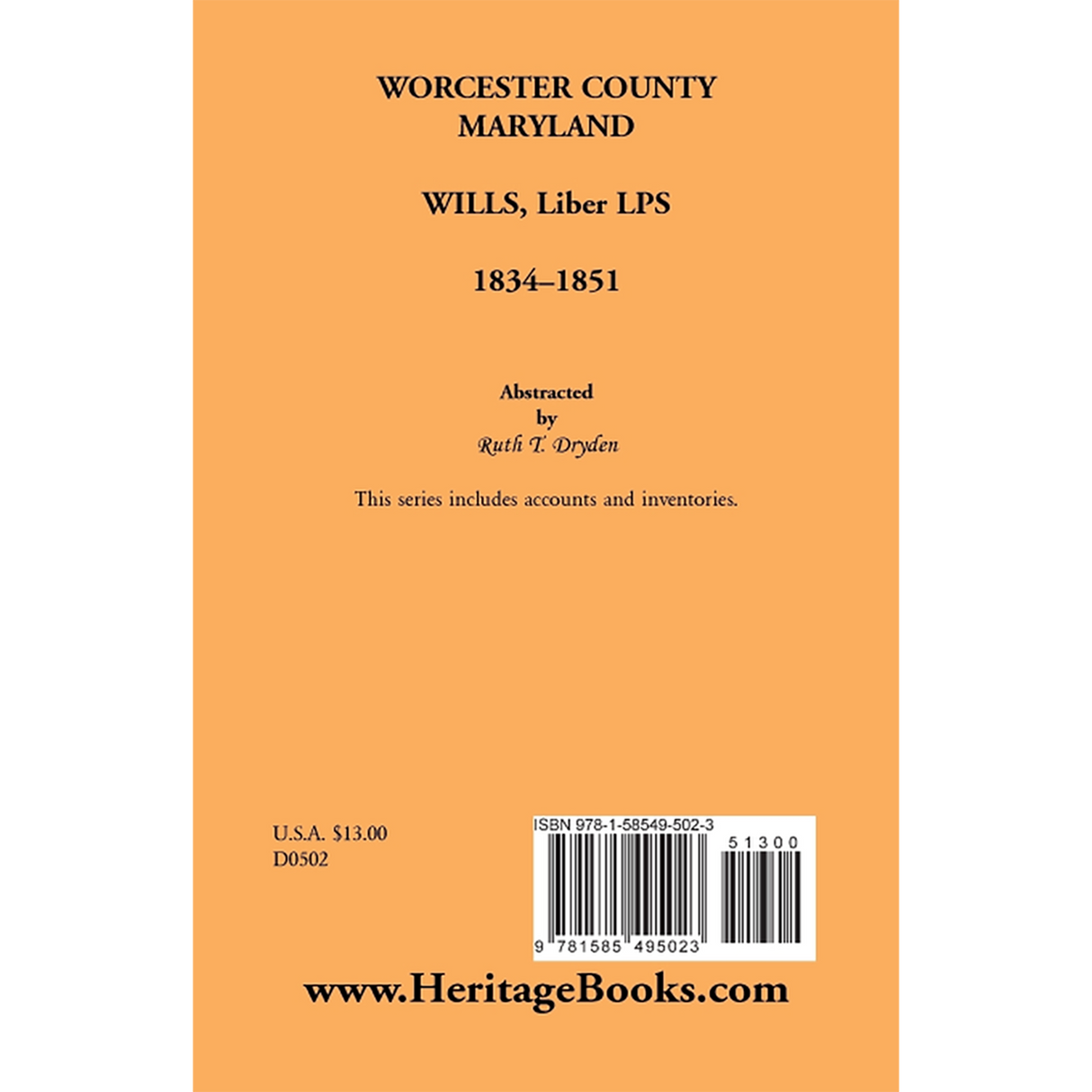 Worcester County, Maryland Wills Liber LPS, 1834-1851 back cover