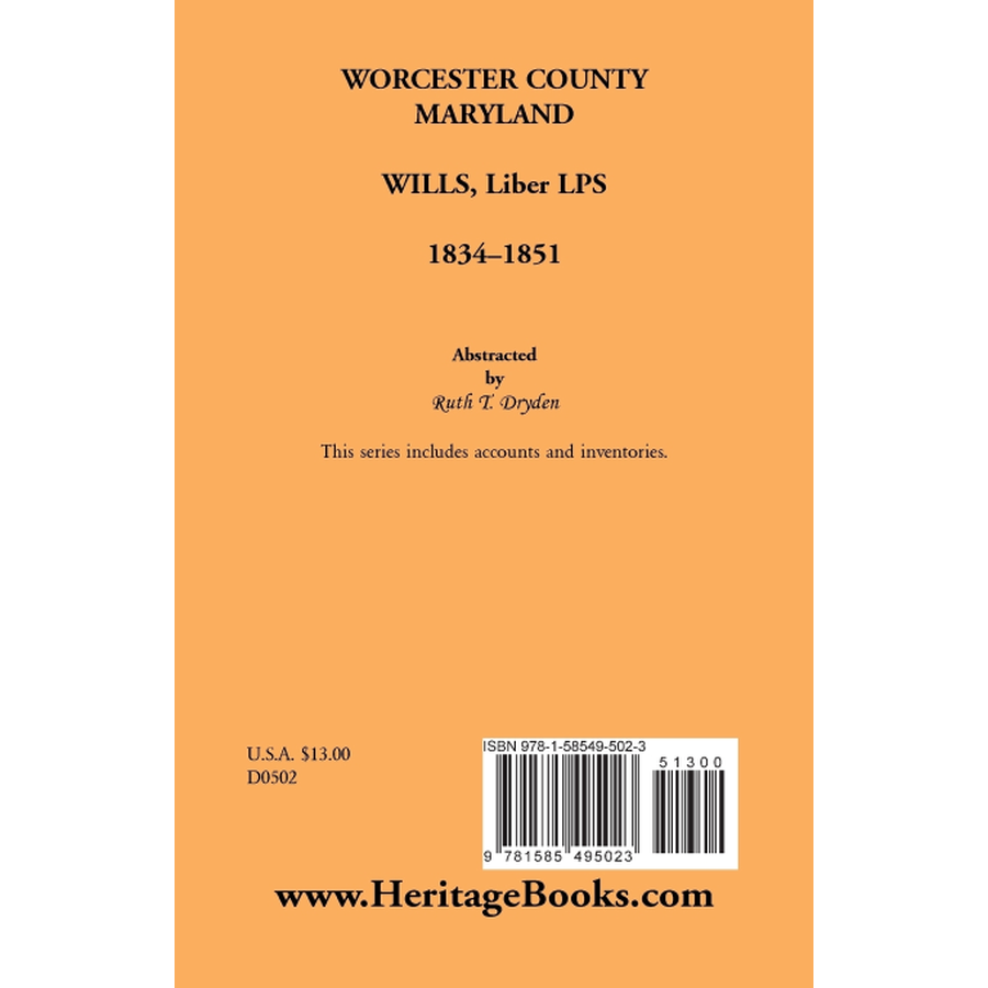 Worcester County, Maryland Wills Liber LPS, 1834-1851 back cover