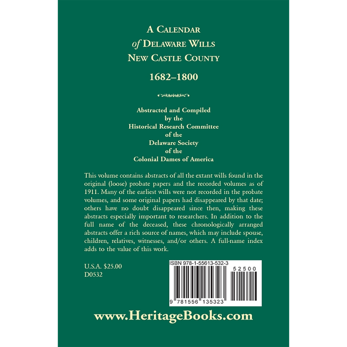 Calendar of Delaware Wills New Castle County, 1682-1800 back cover
