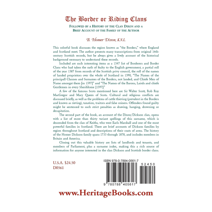 back cover of The Border or Riding Clans Followed by a History of the Clan Dixon and a Brief Account of the Family of the Author