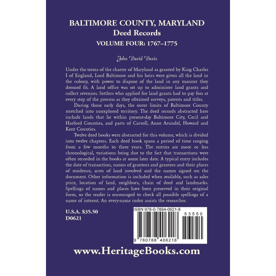 back cover of Baltimore County, Maryland, Deed Records, Volume 4: 1767-1775