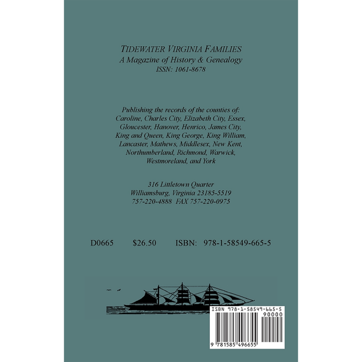 Tidewater Virginia Families: A Magazine of History and Genealogy, Volume 5, May 1996-Feb 1997 back cover