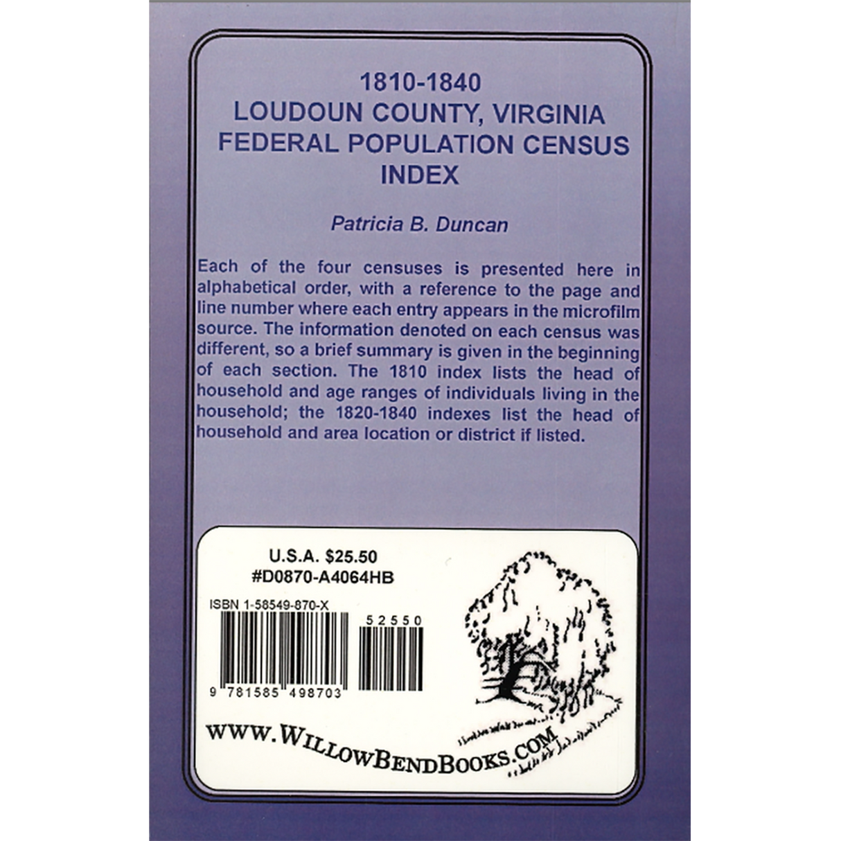 1810-1840 Loudoun County, Virginia Federal Population Census Index back cover