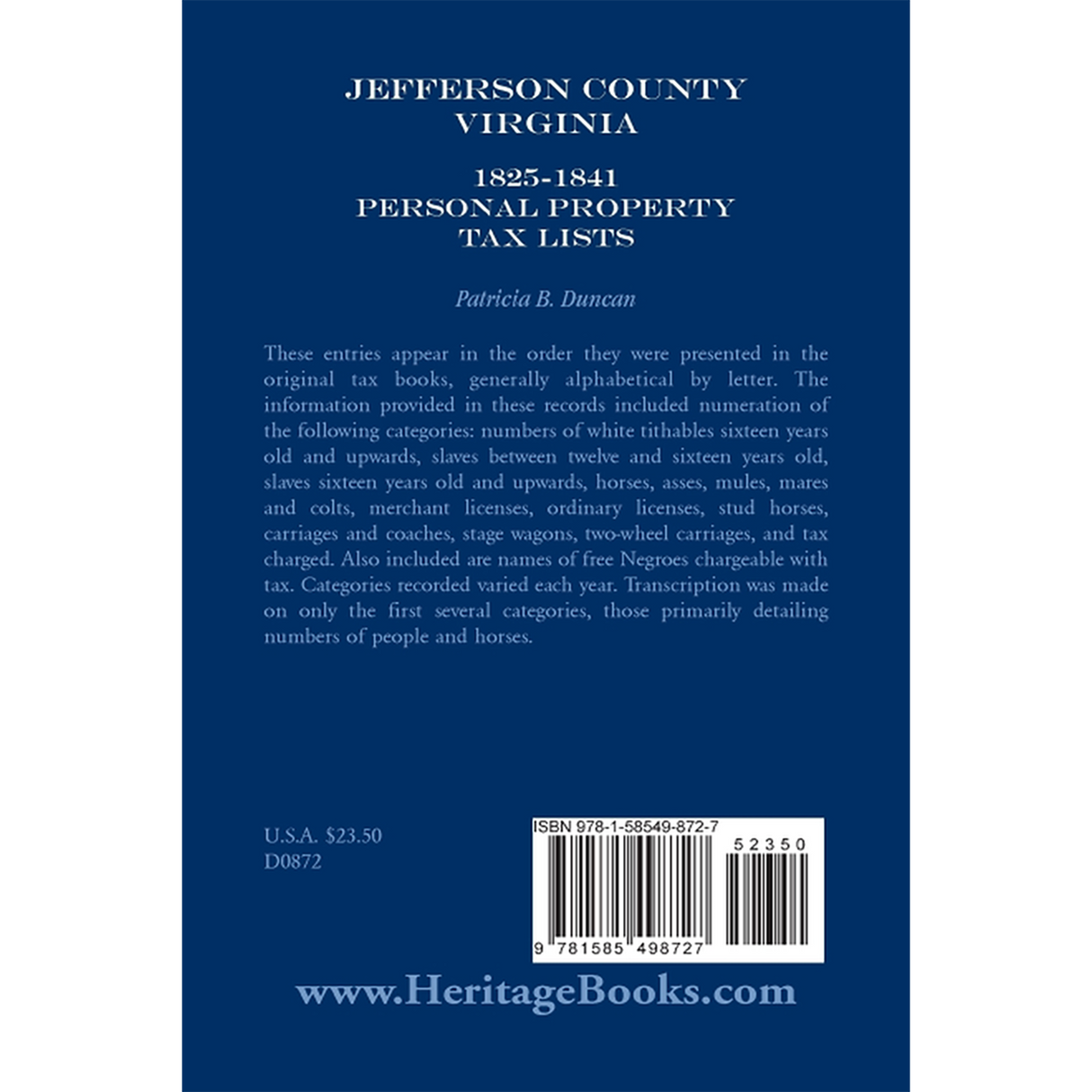Jefferson County, [West] Virginia, 1825-1841 Personal Property Tax Lists back cover