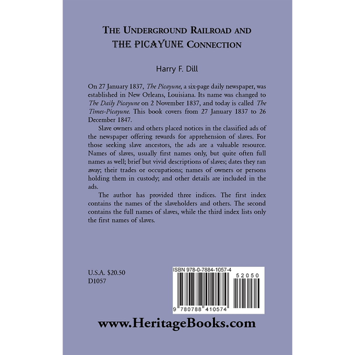 The Underground Railroad and the Picayune Connection back cover